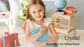  Presentation with school desk - Cool new presentation theme with apple maps - little smiling blond girl sitting backdrop and a  colored foreground