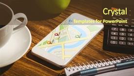  Presentation with smartphone app - Amazing presentation design having apple maps - map app against smartphone backdrop and a tawny brown colored foreground