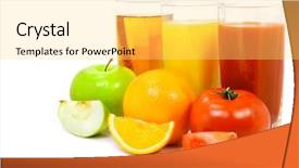  Presentation with tomato juice - Colorful presentation enhanced with apple orange and tomato fruits backdrop and a yellow colored foreground
