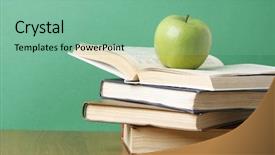  Presentation with green apple - Audience pleasing slides consisting of apple over books backdrop and a seafoam green colored foreground