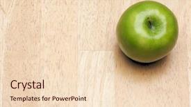  Presentation with apple - Audience pleasing PPT layouts consisting of apple overhead on wood background backdrop and a  colored foreground