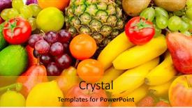  Presentation with fresh fruits vegetables dairy meat - Slides consisting of apples pears - collection juicy fruits and vegetables background and a gold colored foreground