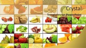  Presentation with leafy produce fruit dairy - Cool new slides with apples pears - colorful assorted fruit collage backdrop and a yellow colored foreground