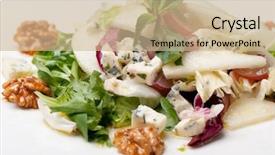  Presentation with salad packaging - Slides enhanced with apples pears - salad with walnuts and cheese background and a soft green colored foreground