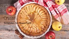  Presentation with cinnamon - Slide set having apple pie with cinnamon top view background and a coral colored foreground