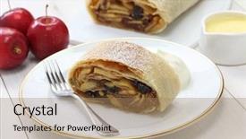  Presentation with apple - PPT theme consisting of apple strudel austrian germany food background and a coral colored foreground