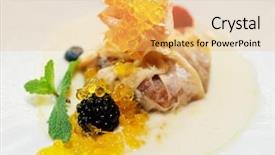  Presentation with dessert - Cool new PPT theme with apple strudel dessert with molecular backdrop and a yellow colored foreground