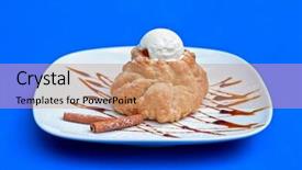  Presentation with ice blue - PPT layouts enhanced with apple strudel with ice cream at blue background background and a coral colored foreground