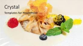  Presentation with caviar - Slide deck featuring apple strudel with molecular sweet caviar and berries background and a yellow colored foreground