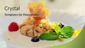  Presentation with caviar - Cool new PPT layouts with apple strudel with molecular sweet caviar and berries back sunlight backdrop and a yellow colored foreground