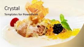  Presentation with caviar - Slide deck having apple strudel with molecular sweet background and a yellow colored foreground