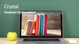  Presentation with school apple - Cool new slide deck with apple study - laptop with stationery wallpaper backdrop and a ocean colored foreground