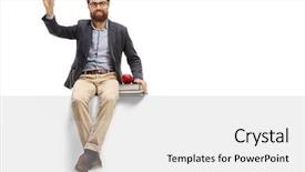  Presentation with is waving her magic wand - Slides consisting of apple study - male teacher sitting background and a white colored foreground