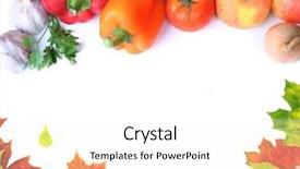  Presentation with fall leaves border autumn - Beautiful PPT theme featuring apple tree falling apples - autumn leaves and healthy vegetables backdrop and a white colored foreground