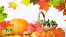  Presentation with autumn leaves falling - Presentation design having apple tree falling apples - autumn leaves and helty vegetables background and a gold colored foreground
