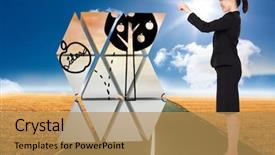  Presentation with brown - Amazing slide set having apple tree falling apples - smiling businesswoman pointing against sunny backdrop and a  colored foreground