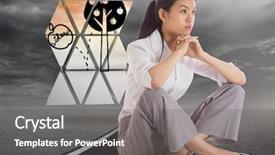  Presentation with joint venture hand together - Presentation theme consisting of apple tree falling apples - thinking businesswoman sitting with hands background and a gray colored foreground