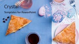  Presentation with turnover - Beautiful presentation featuring apple turnovers served with tea backdrop and a light blue colored foreground