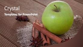  Presentation with cinnamon - Colorful slide deck enhanced with apple with anise and cinnamon on wooden background backdrop and a violet colored foreground