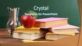  Presentation with school apple - PPT theme enhanced with apple with books and accessories background and a ocean colored foreground