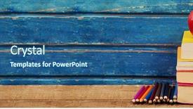  Presentation with colored pencils - Slide deck with apple with stacked books background and a ocean colored foreground