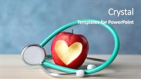  Presentation with burn - Theme having preventing burn - apple with stethoscope on color background and a light blue colored foreground