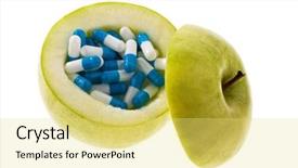  Presentation with tablets - Presentation theme enhanced with apple with tablets capsules representative background and a yellow colored foreground