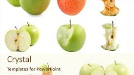 Presentation with apple company logo - PPT theme enhanced with apples and apple core background and a cream colored foreground