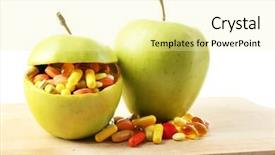  Presentation with colorful of antibiotics capsule pills - Presentation theme consisting of apples and colorful pills isolated background and a blonde colored foreground