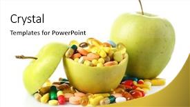  Presentation with colorful of antibiotics capsule pills - Slide set with apples and colorful pills isolated background and a white colored foreground