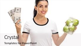  Presentation with money - Slide set consisting of apples and stacks of money background and a lemonade colored foreground