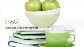  Presentation with green coffee - Presentation consisting of apples coffee cup and office background and a cream colored foreground
