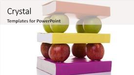  Presentation with apple on open books - PPT theme enhanced with apples for good learning foundation background and a sky blue colored foreground