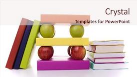  Presentation with apple on open books - Theme consisting of apples for good learning foundation background and a sky blue colored foreground