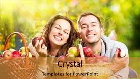  Presentation with healthy people - PPT theme having apples in autumn garden health background and a gold colored foreground