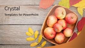  Presentation with autumn leaves - Beautiful slide set featuring apples in bowl and colorful backdrop and a soft green colored foreground