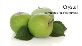  Presentation with water rain drop hanging on a fresh green leaf - Presentation design having apples leaves - green apple trio with leaf background and a white colored foreground