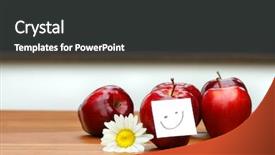  Presentation with teachers apple - Beautiful presentation design featuring delicious red apples on desk backdrop and a  colored foreground