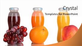  Presentation with fruit juice bottle - Slides featuring apples oranges - delicious grapes orange and apple background and a  colored foreground