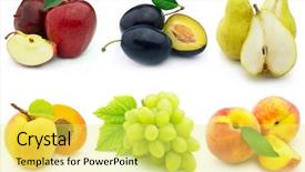  Presentation with fruits - Theme with apples oranges - fresh and ripe fruits background and a yellow colored foreground