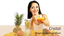  Presentation with mango juice fresh tropical fruit - Slide set with apples oranges - girl with fresh fruits background and a yellow colored foreground