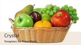  Presentation with fruit - Colorful slide set enhanced with apples oranges - ripe fresh fruit in basket backdrop and a yellow colored foreground