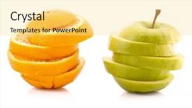  Presentation with apple - Beautiful presentation featuring apples oranges - sliced apple and orange isolated backdrop and a blonde colored foreground