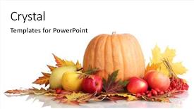  Presentation with autumn leaves - Colorful PPT theme enhanced with apples pumpkins - beautiful autumn harvest and leaves backdrop and a white colored foreground