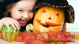  Presentation with halloween animated - PPT theme with apples pumpkins - little laughing girl background and a  colored foreground