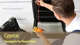  Presentation with kitchen appliance - Beautiful presentation theme featuring appliance - young man with multimeter repairing backdrop and a coral colored foreground