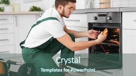  Presentation with multimeter - Presentation having appliance - young man with multimeter repairing background and a ocean colored foreground