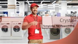  Presentation with paper - PPT theme having appliance-store-manager-pointing background and a  colored foreground
