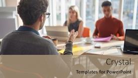  Presentation with job interview - Presentation theme featuring applicant-for-a-job-having background and a coral colored foreground