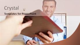  Presentation with application - Colorful slide set enhanced with applicants-hand-over-their-application backdrop and a coral colored foreground